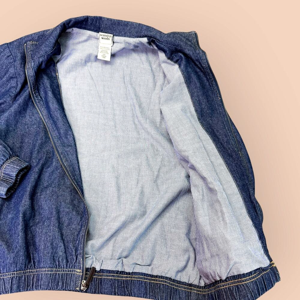 Scandia Woods Vintage 90s Mens L Full Zip Blue Denim Bomber Jacket Oversized - Picture 8 of 11